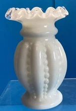 Rare Fenton Art Glass Vintage Silvercrest Beaded Ruffled Mini Vase Pre 72 NoLogo