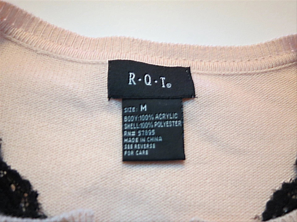 Cárdigan RQT Lt Rosa Melocotón con Diseños Florales Negros Talla M Acrílico Foto 3 de 4