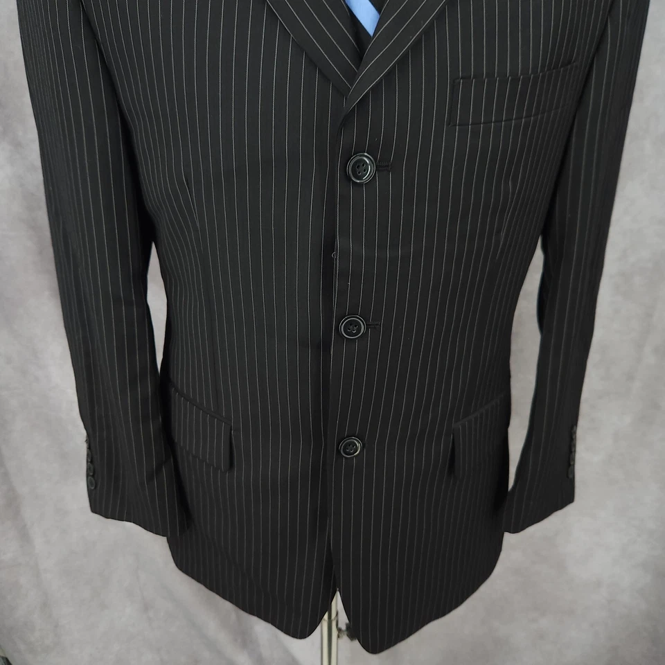 Traje Bachrach 2 Piezas Hombre 40S Negro Rayas Pantalones 30x27 Mezcla Lana Francia Foto 2 de 4