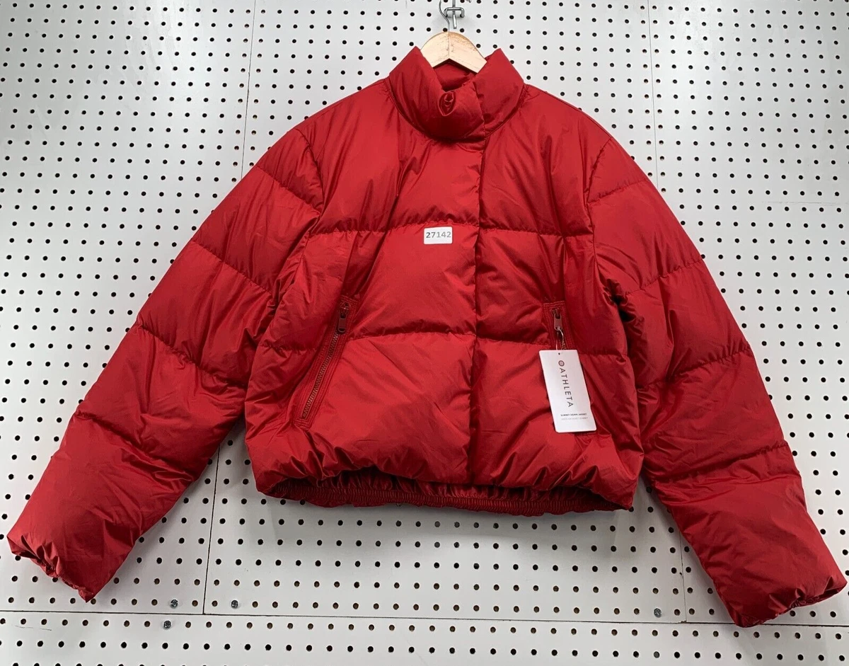 NEW Athleta Summit Down Puffer Cropped Jacket Red Womens Large 23.5x23 NWT 199