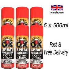 6 x 500ml Heavy Duty Spray Adhesive Glue Strong As An Ox for Carpet Tile Fabric