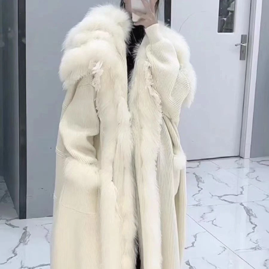 Fox Fur Tassel Cardigan Jacket Womens Mid Long Women Knitted Cardigan Rabbit Fur - Image 2 of 4