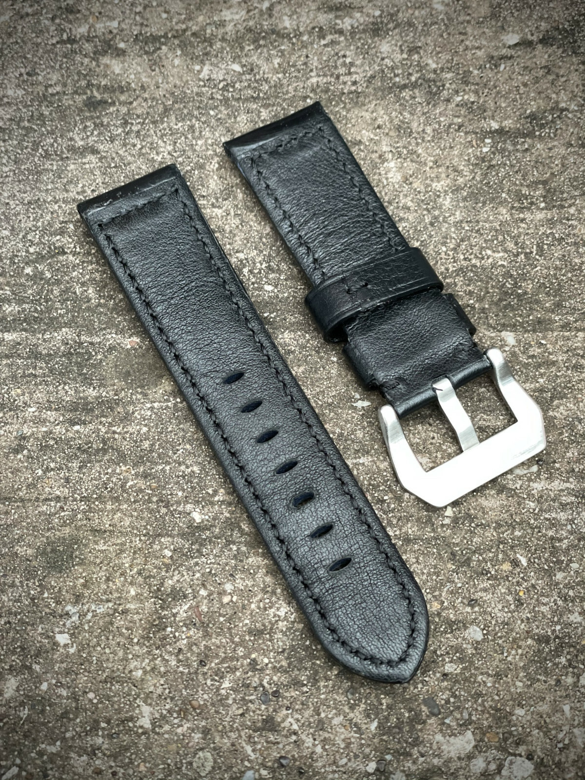 Mens Genuine Black Leather Watch Strap 20mm 22mm 24mm 26mm Lug Watches