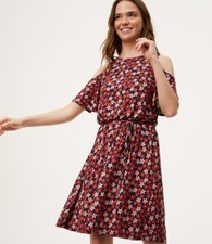 LOFT MULTICOLOR FLORAL COLD SHOULDER BLOUSON DRESS SIZE: S NWT