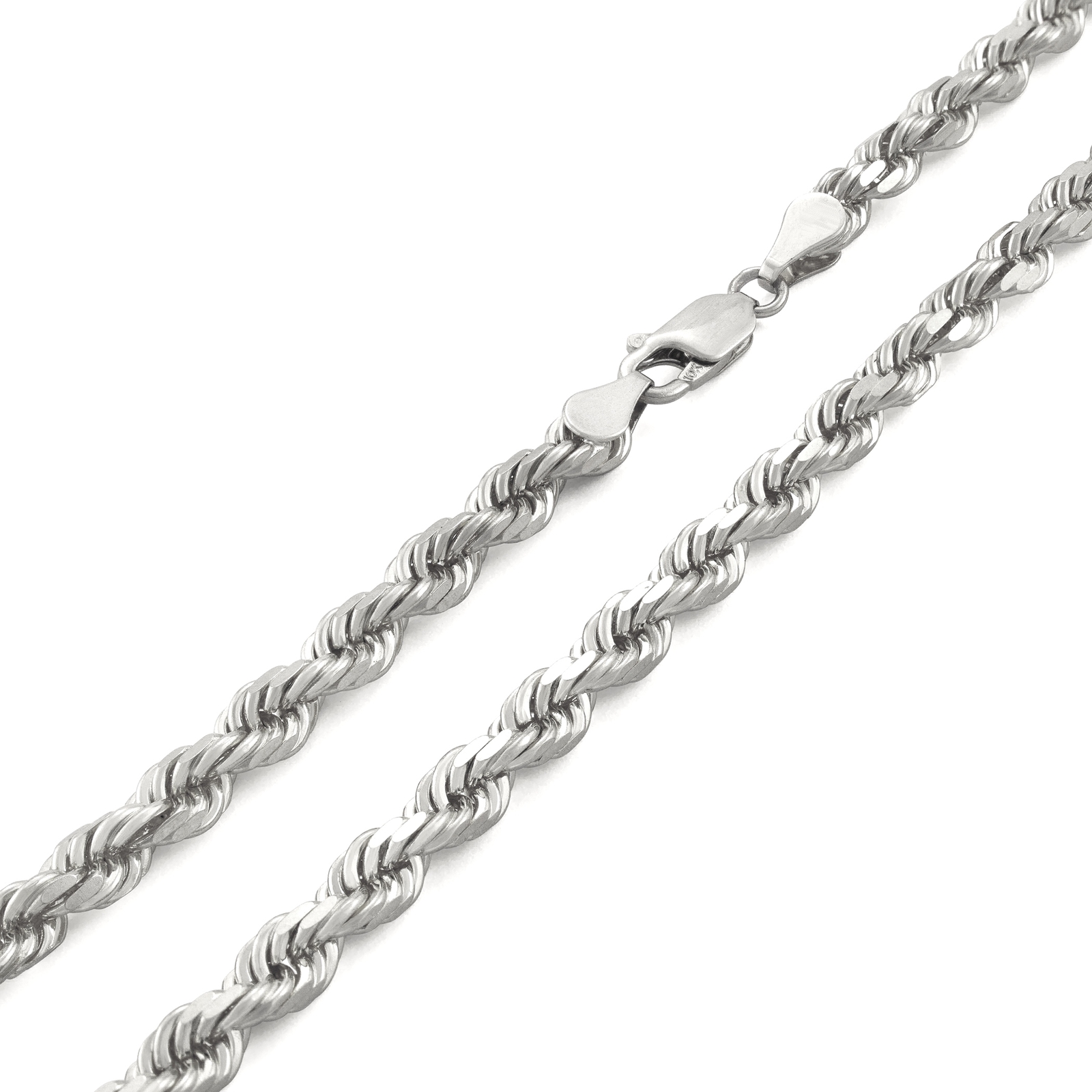 14k White Solid Gold 5mm Mens Diamond Cut Rope Chain Necklace Italian
