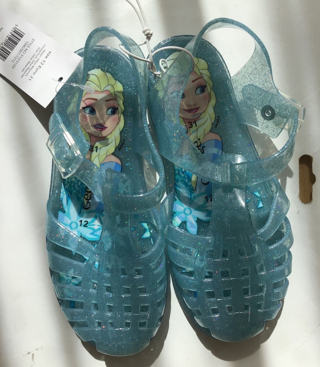 Girls Blue Swimming Beach Jelly Shoes with Disney Frozen detail