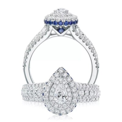 Vera Wang Love 1 Karat Birnenschliff Lab Created Diamant Halo 925 Silber Verl...