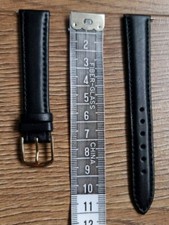 16mm VINTAGE ANTIQUE CALF LEATHER APOLLO BLACK WATCH STRAP, GOLD BUCKLE, NOS..