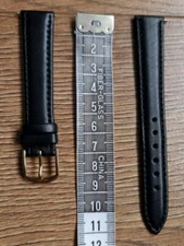 16mm VINTAGE ANTIQUE CALF LEATHER APOLLO BLACK WATCH STRAP, GOLD BUCKLE, NOS