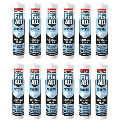 12x Soudal Fix ALL Crystal Hybrid Polymer Dichtstoff Klebstoff 290ml Kart.