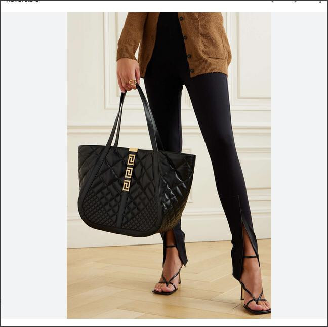 2.9k NWT VERSACE Shoulder Bag Tote Greca Goddess Quilted Black Lewather Large