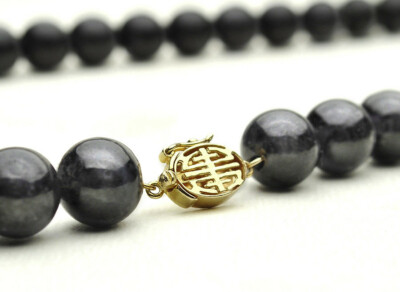 TSI 14k Mottled Grey/Black Jade Bead Necklace - Tse Sui Luen - 10mm - 22'' Length