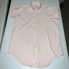 VTG MENS 17 XL MANHATTAN BUTTON STRIPE PEACH SHORT SLEEVE DRESS SHIRT