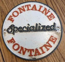 Vintage FONTAINE SPECIALIZED Manufacturer Truck Low Boy Trailer Aluminum Emblem 