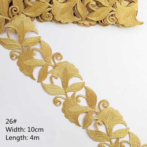 Gold Silver Embroidered Lace Edge Trim Ribbon Costume Sewing Decor DIY 3.9-6M - Picture 14 of 28