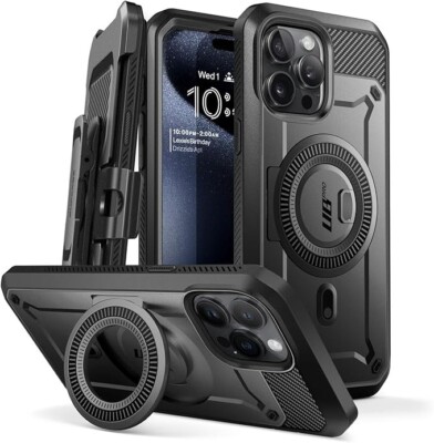 SUPCASE for iPhone 15 Pro Case w/ Holster and Built-in Screen Protector (Black)