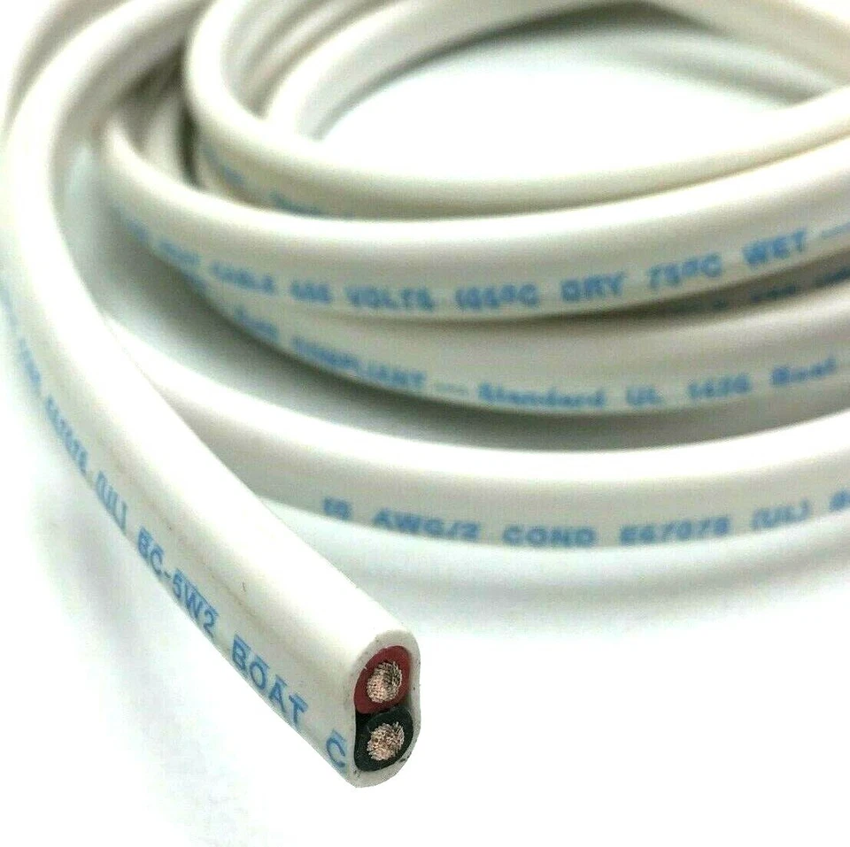Cable de barco de alambre de grado marino calibre 10/2 AWG estañado de cobre, plano negro/rojo Foto 2 de 2
