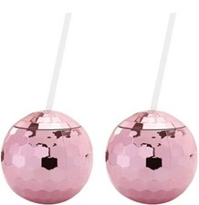 2 Pack Set Rose Gold Disco Ball Party Cup with Lid and Straw 16 oz