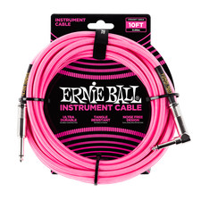 Ernie Ball 10' Braided Straight / Angle Instrument Cable - Neon Pink P06078