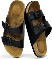 Genuine Leather Mens Sandals with Memory Foam Natural Cork Footbed Slides for Me
