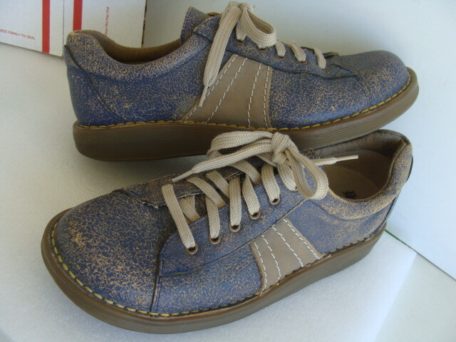 Martens Blue Leather Cracked Look Mens Shoes Lace Up Size US