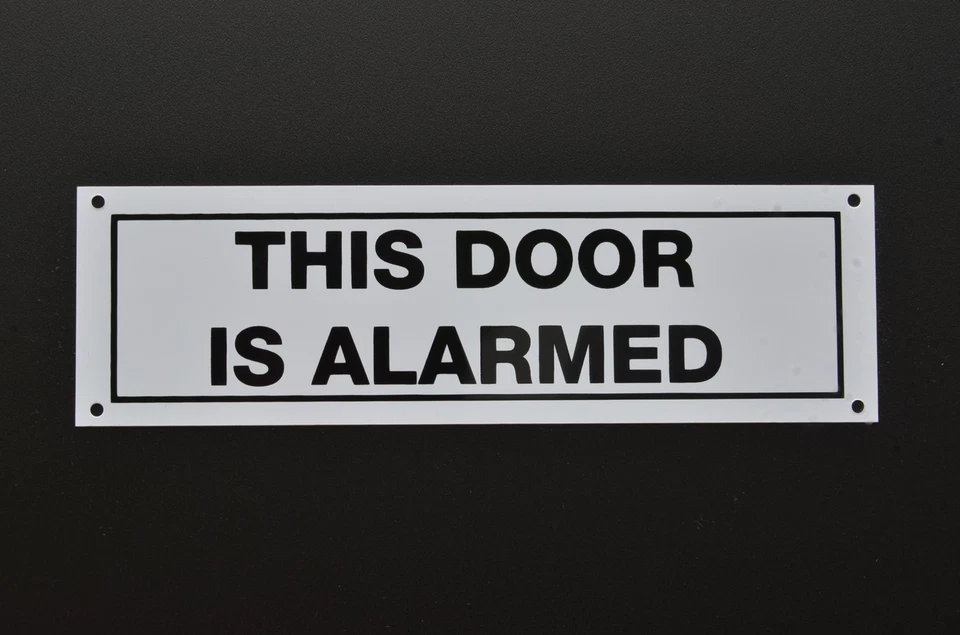 THIS DOOR IS ALARMED sign or sticker 190mm x 58mm safety security fire exit