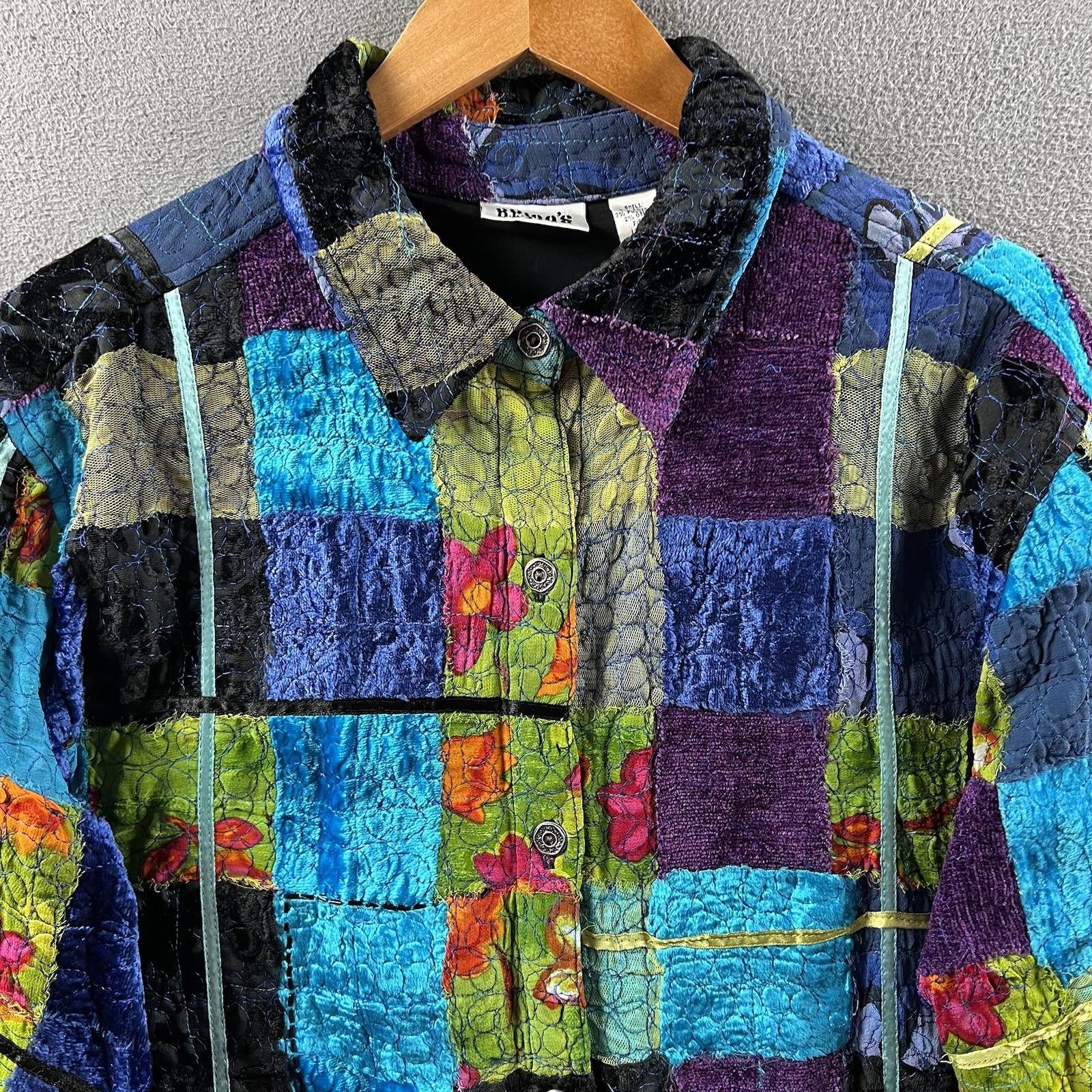 Chicos Jacket Size 3 Colorful Patchwork Floral 3D… - image 2