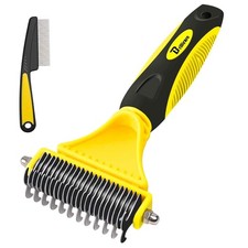 Brillirare Pack of 2 Pet Grooming Rakes, 2-Sided Detangling Undercoat Brush,