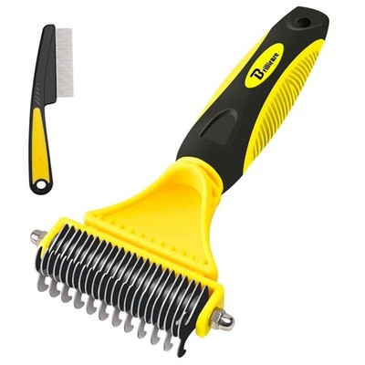 Brillirare Pack of 2 Pet Grooming Rakes, 2-Sided Detangling Undercoat Brush,