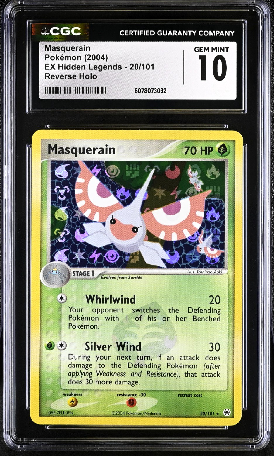 Masquerain #20 Reverse Holo Rare - 2004 EX Hidden Legends - CGC 10 Gem MInt