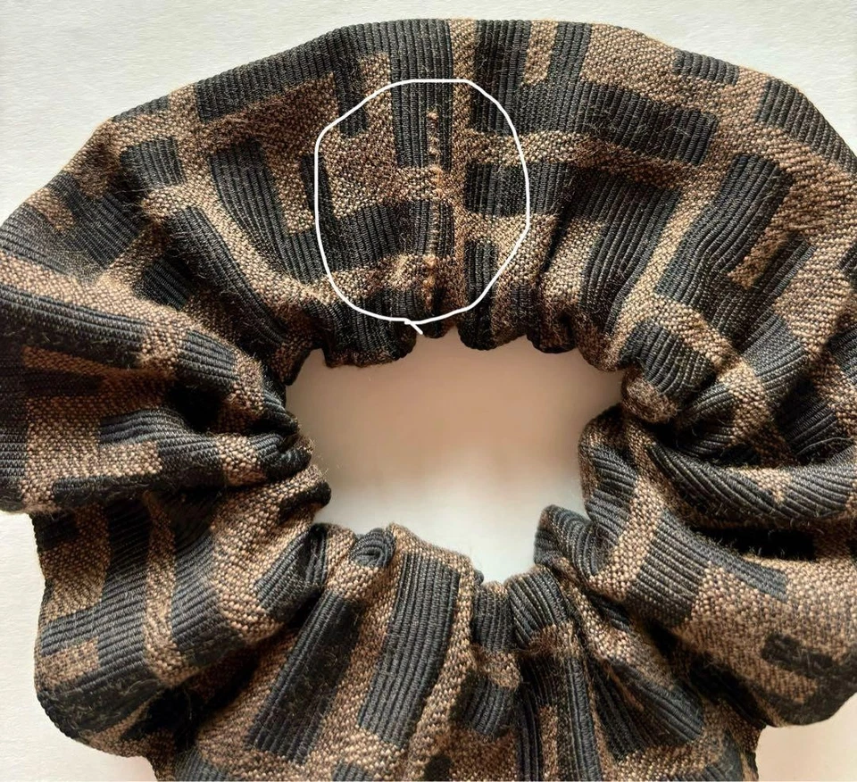 RARE FENDI ZUCCA Logo Scrunchie Hair Tie Black Brown Vintage Women's Auth - Image 3 of 3