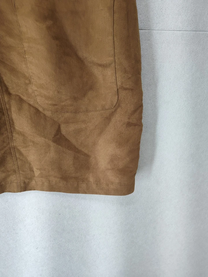 Vestido Mossimo para mujer pequeño marrón sin mangas imitación gamuza bolsillo mini cambio Foto 4 de 4