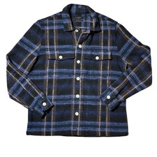 Allsaints Voss Blue Plaid Wool Blend Relaxed Fit Shacket Jacket Mens Large EUC