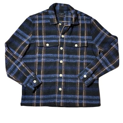 Allsaints Voss Blue Plaid Wool Blend Relaxed Fit Shacket Jacket Mens Large EUC 