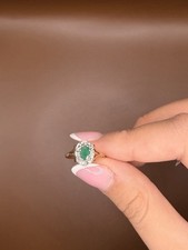 9ct Yellow Gold Emerald & Diamond - Size L