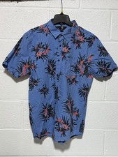 Volcom Classic Fit Men's Hawaiian Floral Blue Shirt XL Surf Skater Button Down