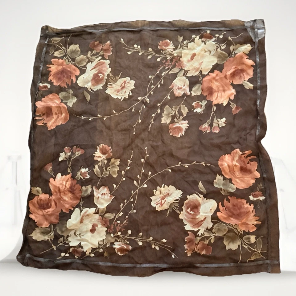 Talbot’s 20” Bufanda Cuadrada Transparente Tonos Marrones Flores Colores Otoño Foto 3 de 4