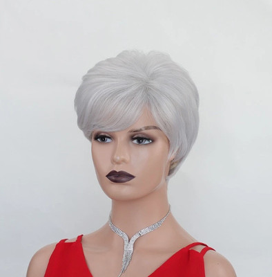 Short Pixie Cut Silver Grey Synthetic Wig 8'' Heat Resistant for Mature Style