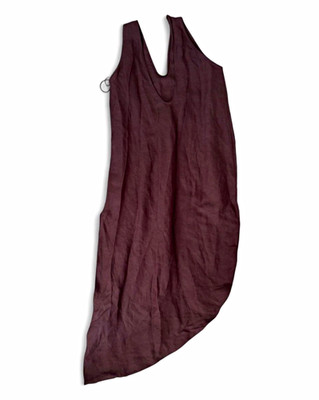 Massimo Dutti Brown Linen Talla Dress with Asymmetrical hem L