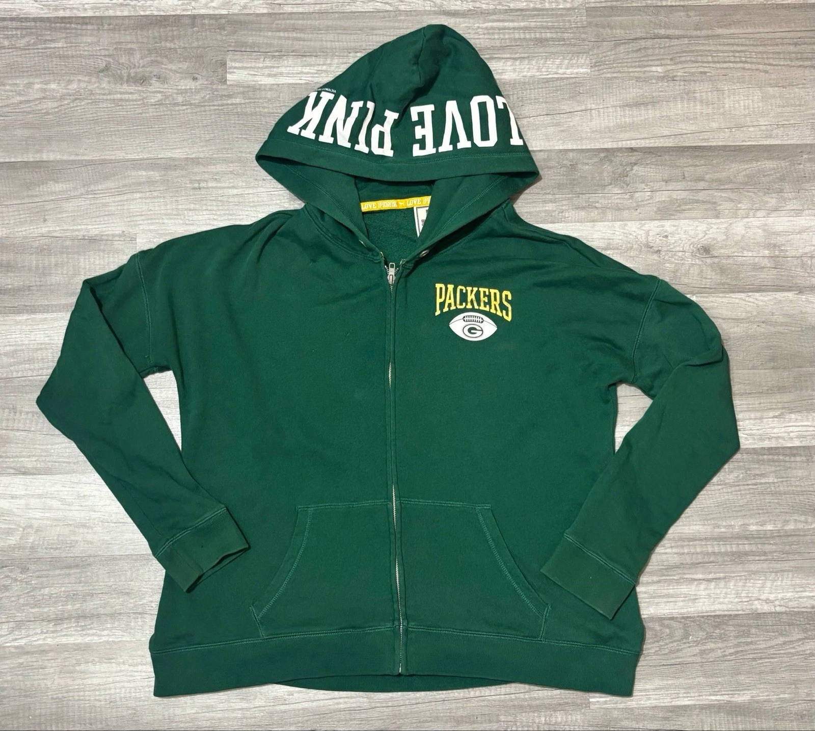 UNDERCOVER Felpa con cappuccio Victoria's Secret ROSA donna full zip verde Bay Packers Bling Medium