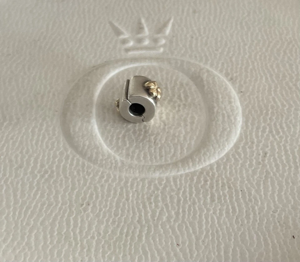 Pandora Charm Clip Bicolor 925 Silber + Blüte Gold 790140 Sehr Guter Zustand - Bild 3 von 4