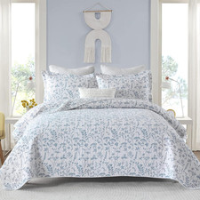 Floral Quilts Queen Size - 100 Cotton Blue Queen Quilt Set, Reversible Lightwei