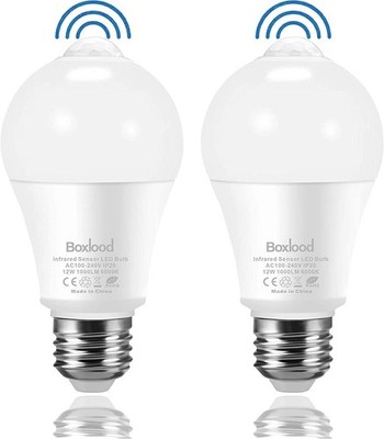 Energiesparende Bewegungssensor Glühbirne, 100W Äquivalent, 2er-Pack, E27/6000K