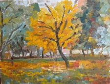 Original Oil Painting "Golden Autumn Tree" – Fall Landscape – 45x35 cm Ukraine