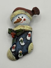 Vintage Snowman Stocking Resin Pin, Christmas Holiday Brooch Jewelry