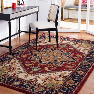 Handmade 5x8 Red Wool Area Rug - Traditional Oriental Medallion Design
