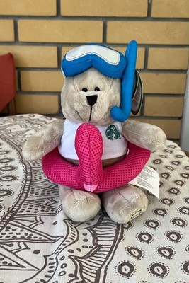 Starbucks Bearista Bär Pink Flamingo Schwimmen Plüsch Schnorchel Maske Neu mit Etikett