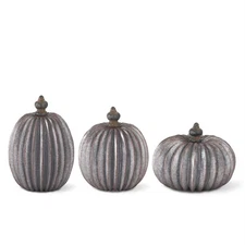 K & K Interiors - Gray & Copper Accordion Pumpkins w/Knob Stems - 42442A