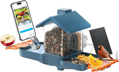  Bird Feeder with Camera and Bird Bath for Outdoors, Dual-Lens 2K HD Video with
