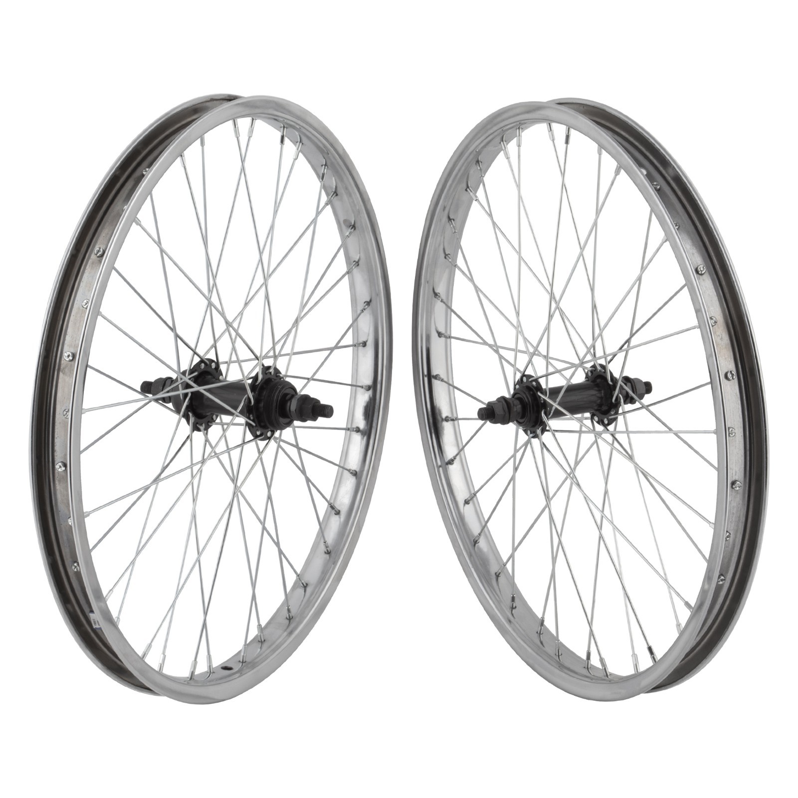 Wheel Master 20'' Bike Rim Set Freewheel Steel Chrome BMX Wheels 3/8 axle 36sp